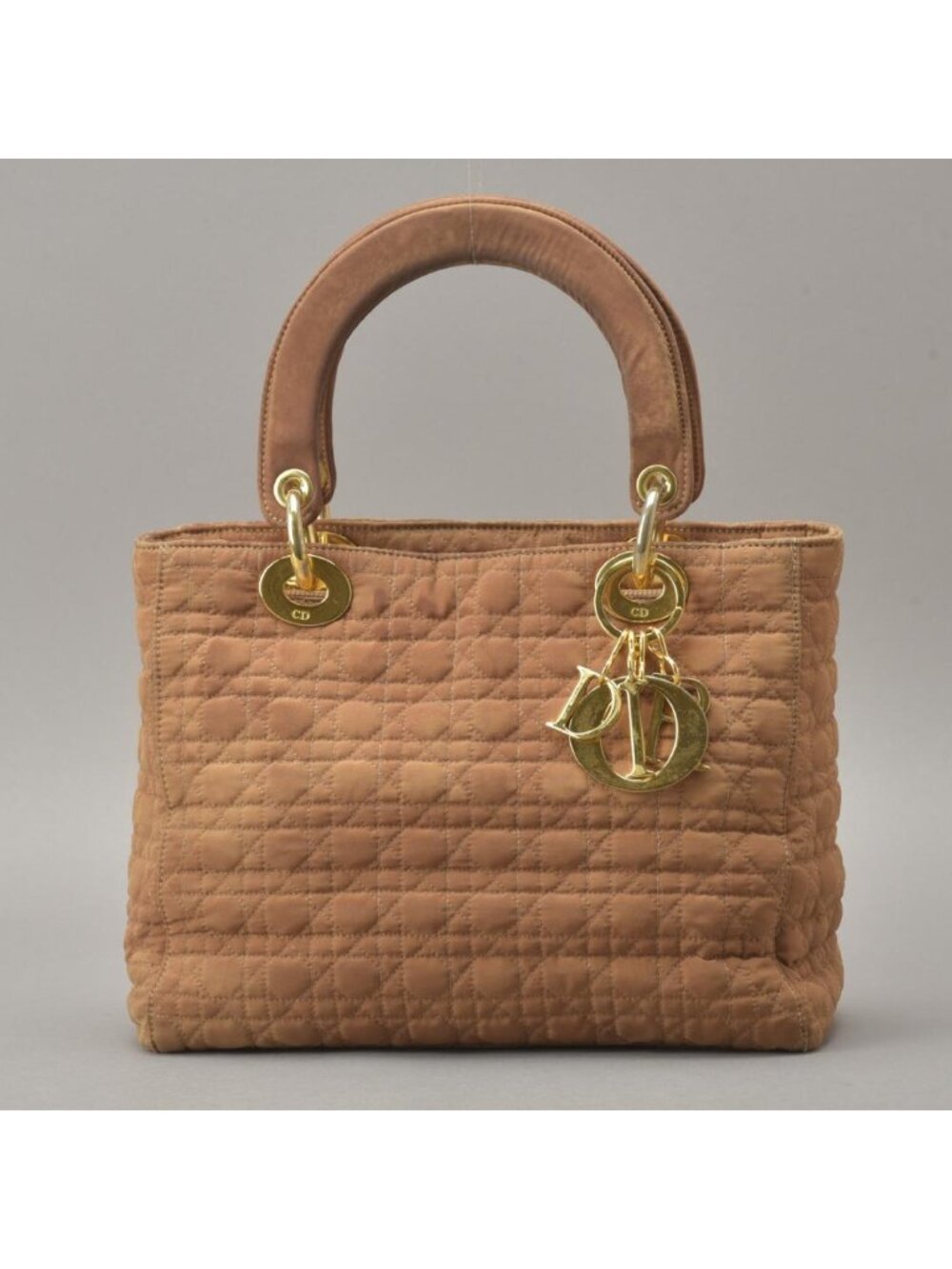 Dior Lady Dior Cannage Handbag Nylon Brown Beige